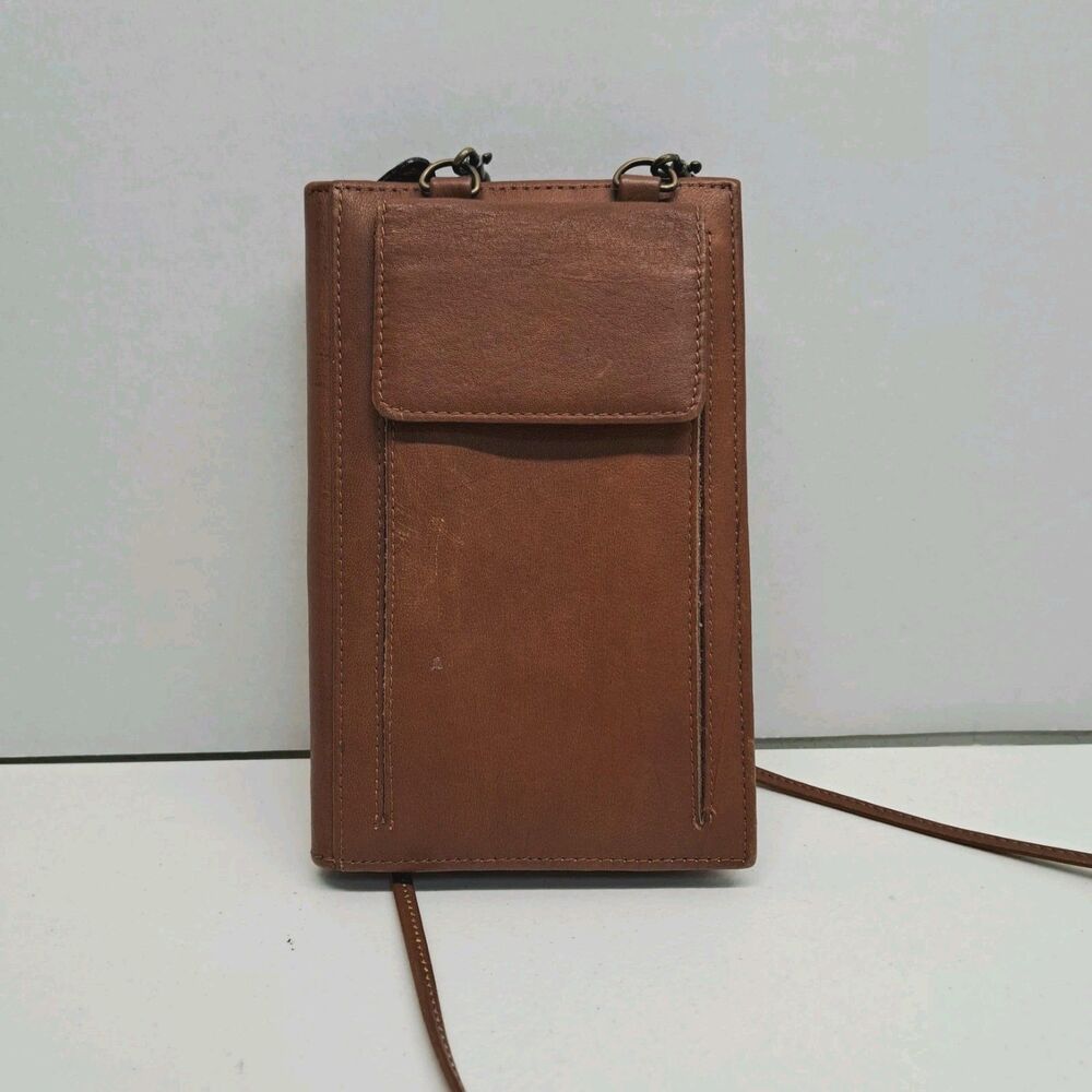 Boulder Ridge Crossbody Bag Brown Leather Folding Wallet Purse - Picture 2 of 7